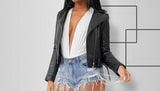 (Custom Product) Black Leather Jacket with Fringes