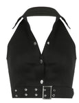 Black V Neck Sleeveless Backless Sexy Crop Tank Top