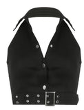 Black V Neck Sleeveless Backless Sexy Crop Tank Top