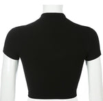 Black Edgy Short Sleeve Belt Crop Top