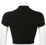 Black Edgy Short Sleeve Belt Crop Top