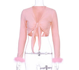 (Custom Product) Pink long sleeve fur belly top