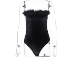 (Custom Product) Black sleeveless bodysuit with fur around neckline