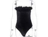(Custom Product) Black sleeveless bodysuit with fur around neckline