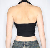 Black V Neck Sleeveless Backless Sexy Crop Tank Top
