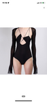 Flare Long Sleeve Mesh Black Body Suit Open Chest