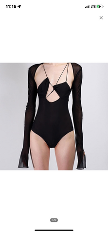 Flare Long Sleeve Mesh Black Body Suit Open Chest