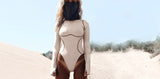 (Custom Product) Badge long sleeve bodysuit with brown outlining