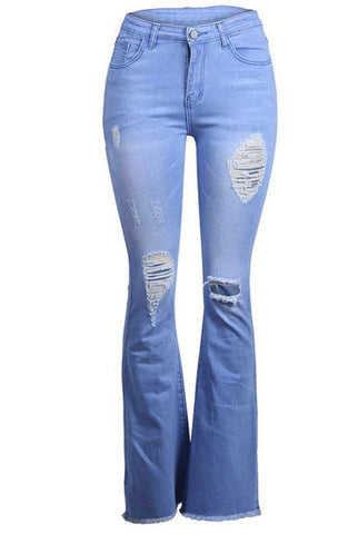 Blue High-Waisted Ripped Jeans