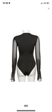 Flare Long Sleeve Mesh Black Body Suit Open Chest