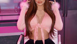 (Custom Product) Pink long sleeve fur belly top